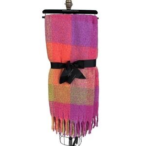 Magaschoni Faux Mohair Throw 50x60 Fringed Hot pink Orange Purple NWT